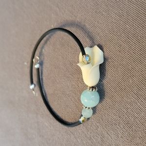 Handmade Orchid Beaded Memory Wire Bracelet